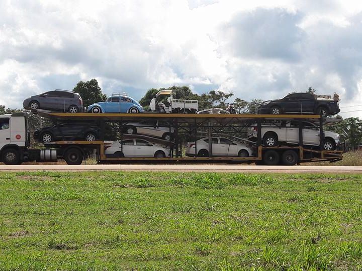 Caminhão cegonha da Goianão Transportes carregado de carros para o trajeto de Goiânia a São Paulo